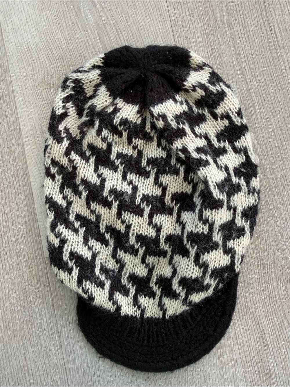 Wooden Ships Black and White Houndstooth Knit Visor Beanie - Women Accessories